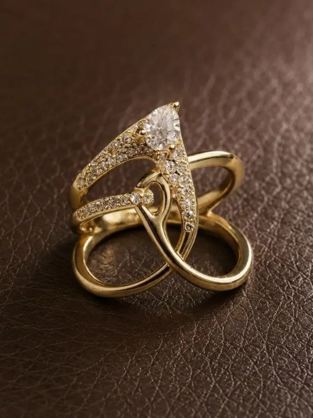 Modern Abstract Infinity Intertwined Gold Sz 6 CZ Ring Openwork Swirl Celtic